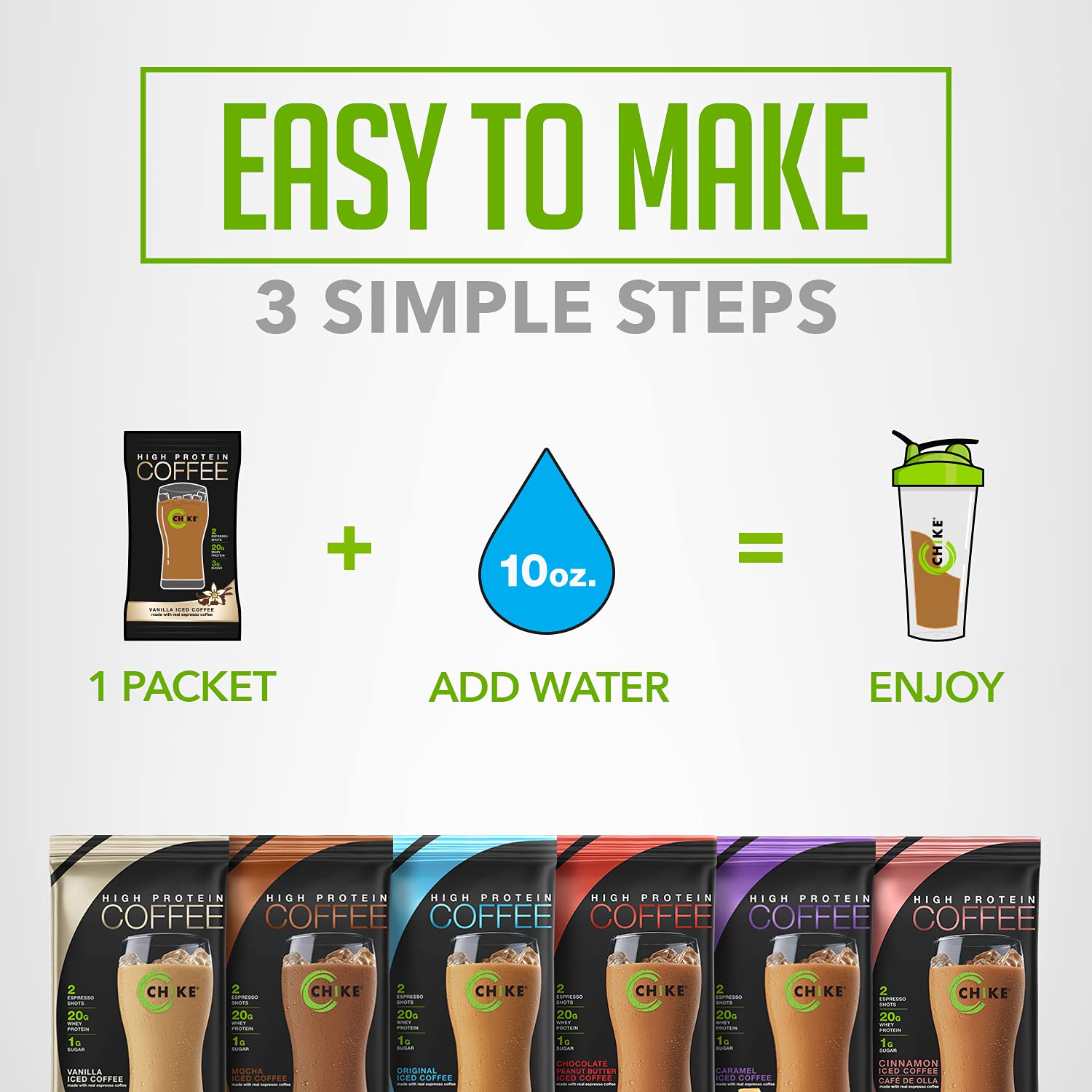 Chike caramel sampler coffee glass emphasizes dessert-like flavor with protein boost