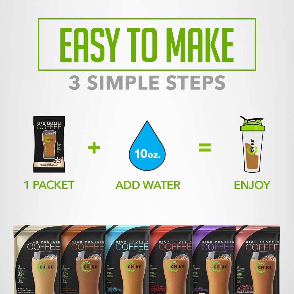 Chike caramel sampler coffee glass emphasizes dessert-like flavor with protein boost