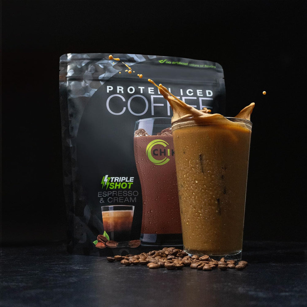 Front packaging of CHIKE Triple Shot Espresso & Cream for on-the-go use