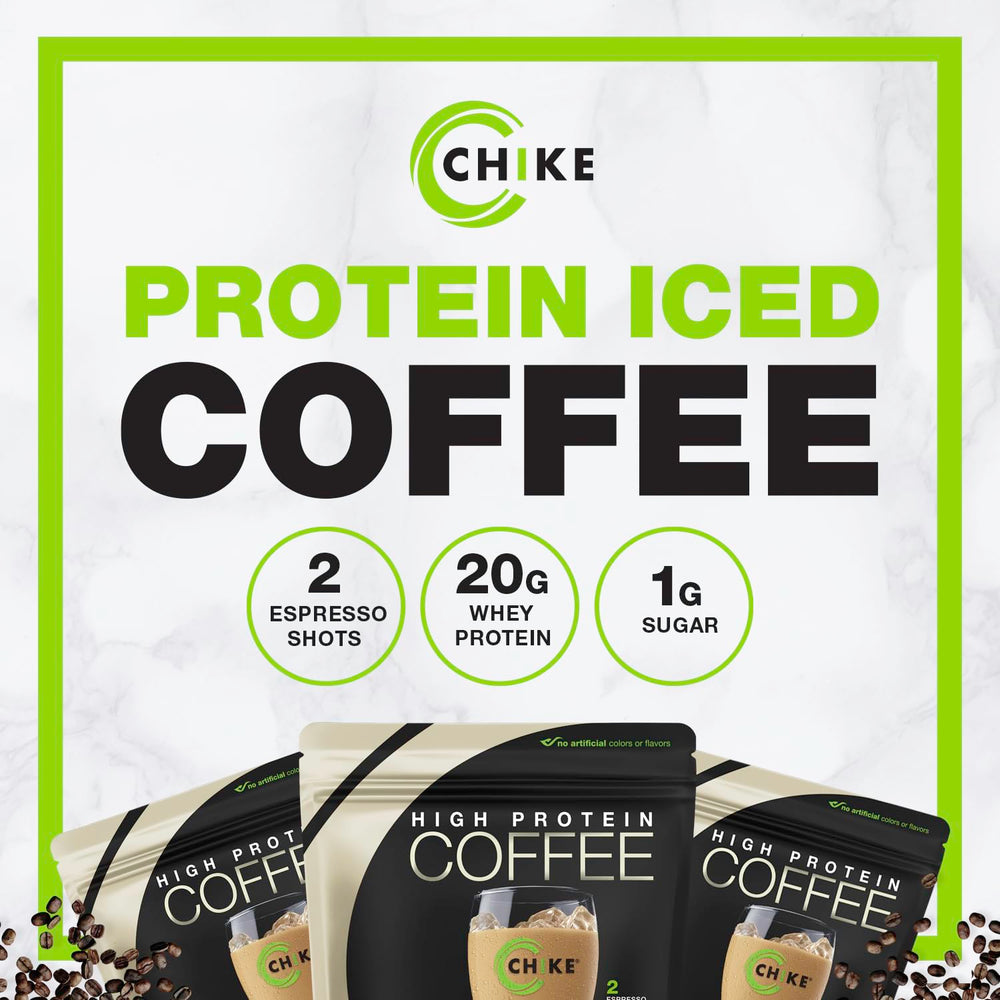 ChIKE Espresso Coffee bottle closeup showing real espresso flavor in protein drink