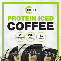 ChIKE Espresso Coffee bottle closeup showing real espresso flavor in protein drink