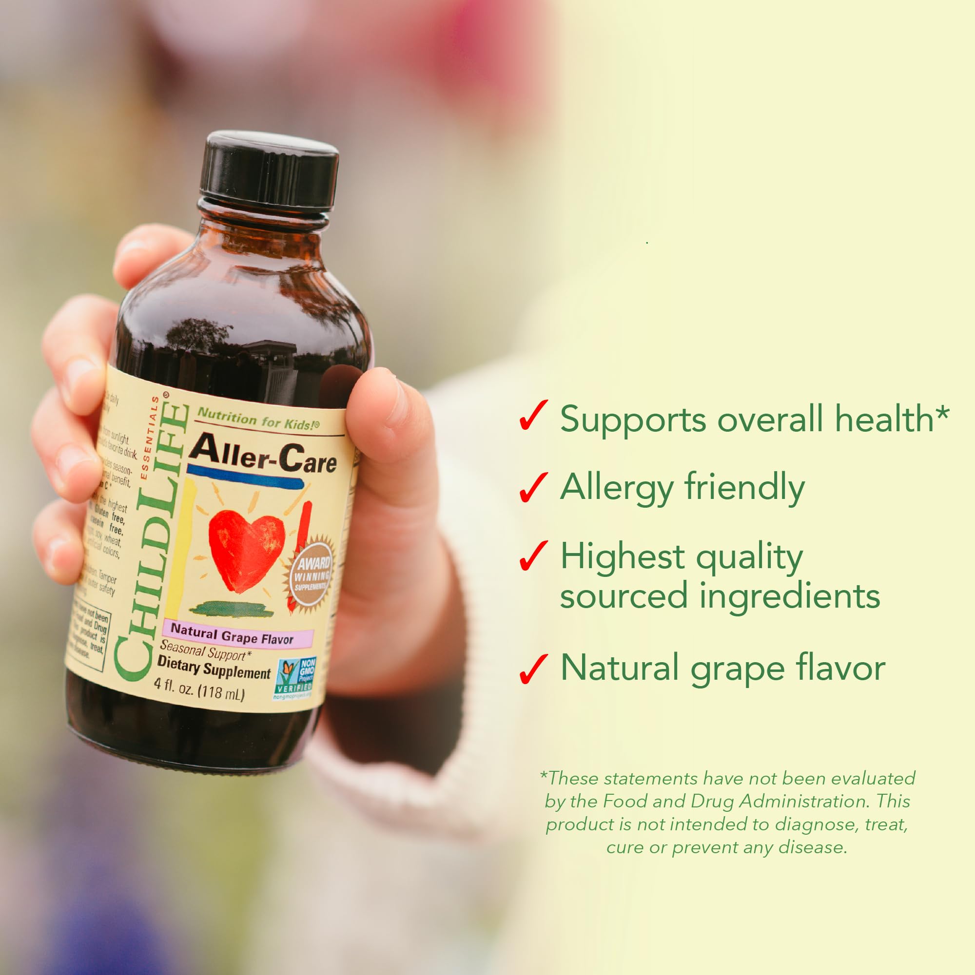 Calibrated dropper and bottle emphasize age-based dosing for children.