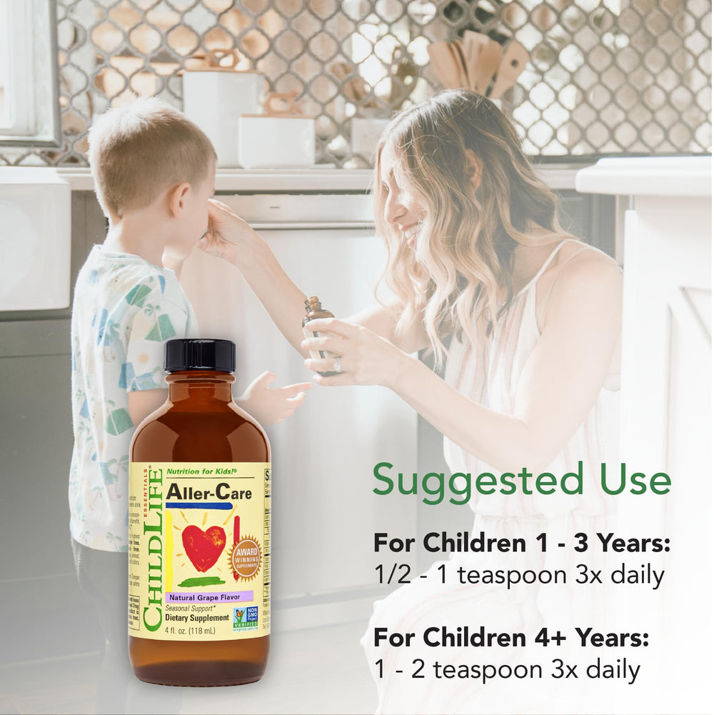 Pediatrician-developed Aller-Care logo reinforces trusted daily use.