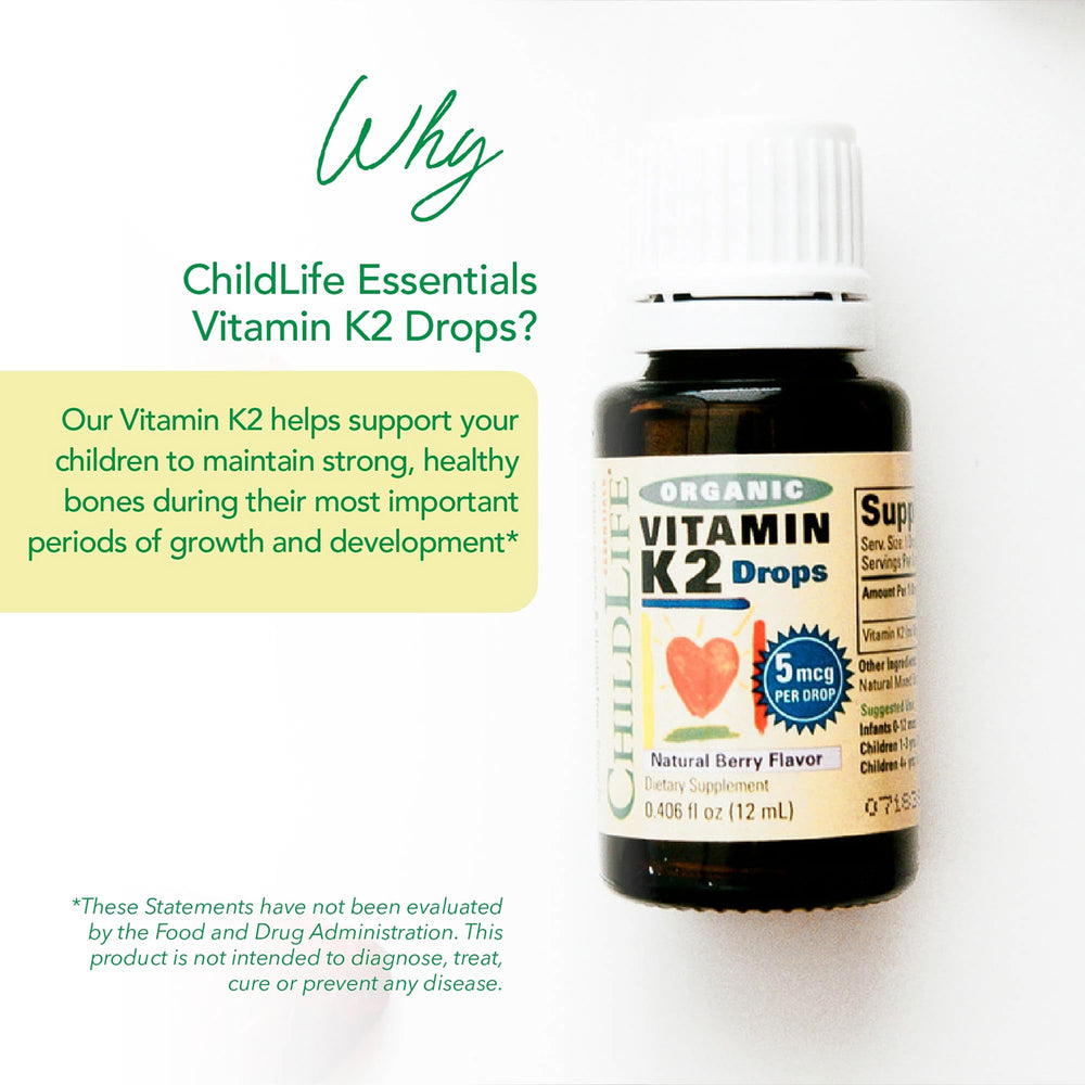 Berry-flavored CHILDLIFE Essentials K2 drops close-up for child-friendly taste