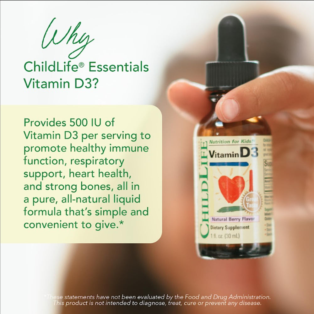 CHILDLIFE ESSENTIALS D3 drops added to a drink for routine use.