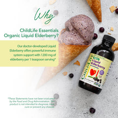 CHILDLIFE Essentials elderberry liquid dropper ready for daily use by children.