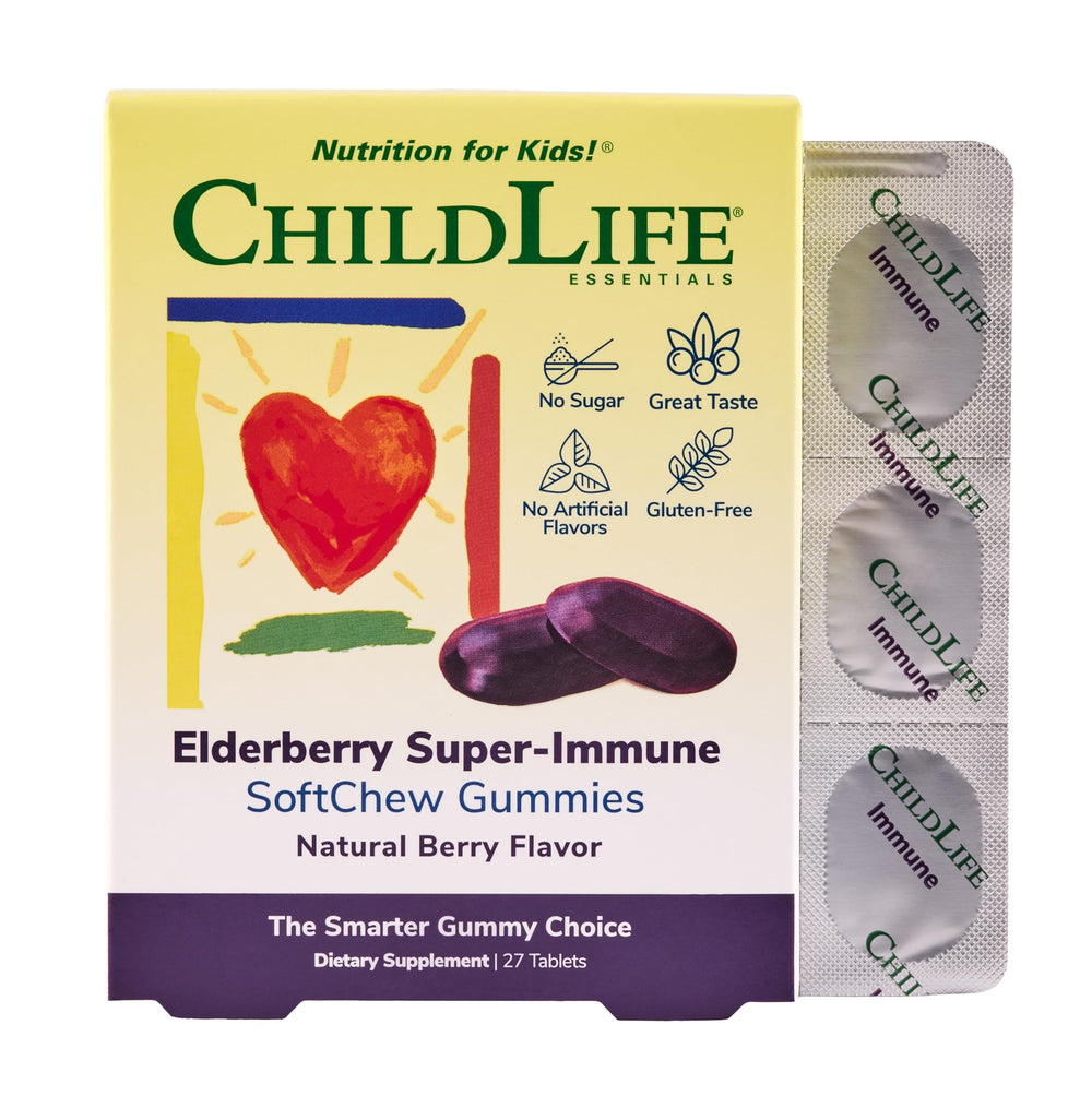 CHILDLIFE ESSENTIALS Elderberry SoftChew bottle close-up for daily immune support