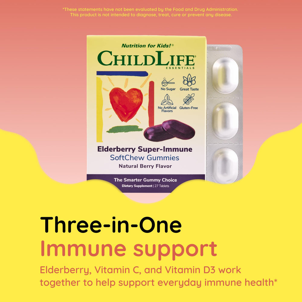 CHILDLIFE ESSENTIALS box front highlights vitamins C and D3