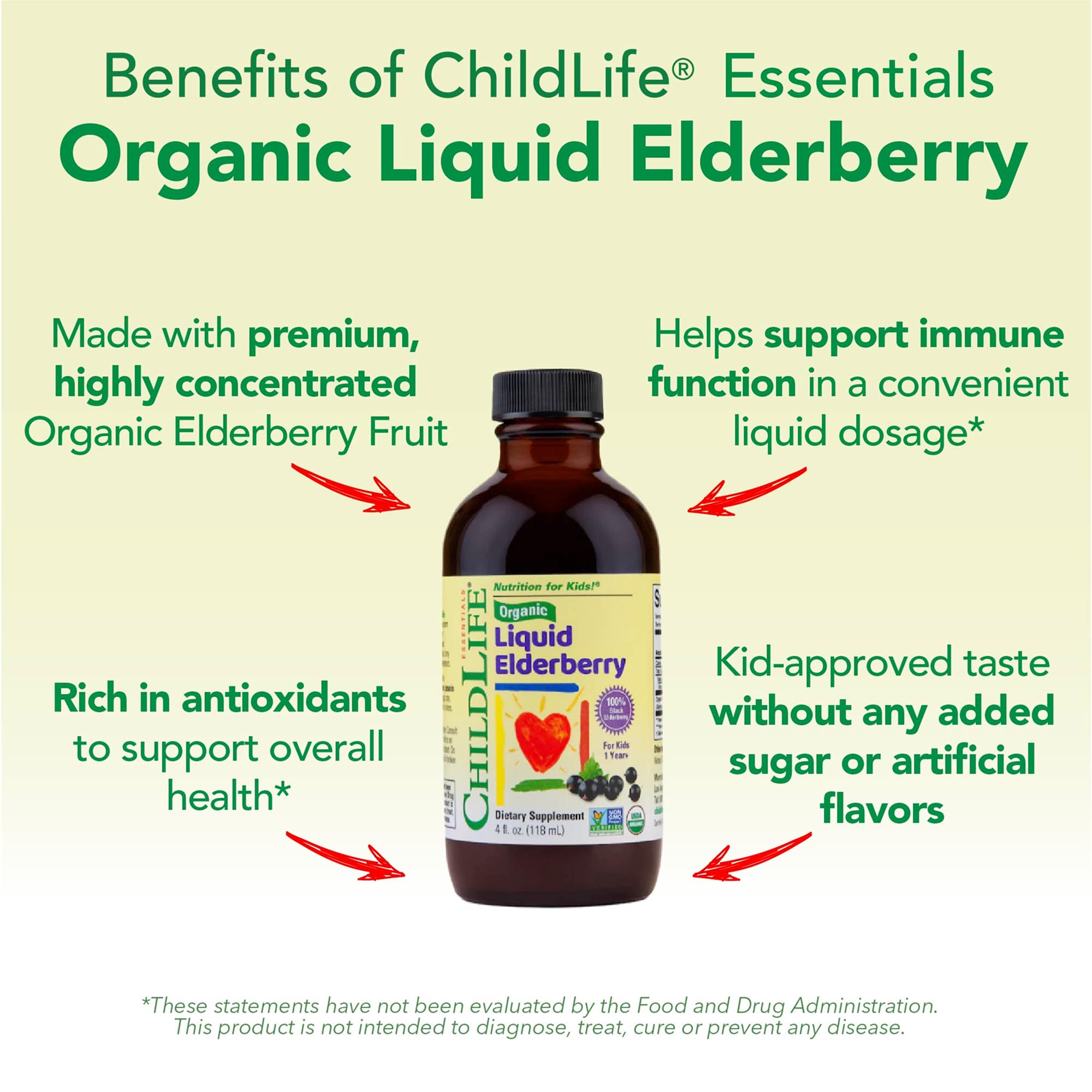 Dosed teaspoon beside CHILDLIFE Essentials elderberry syrup for measurement.