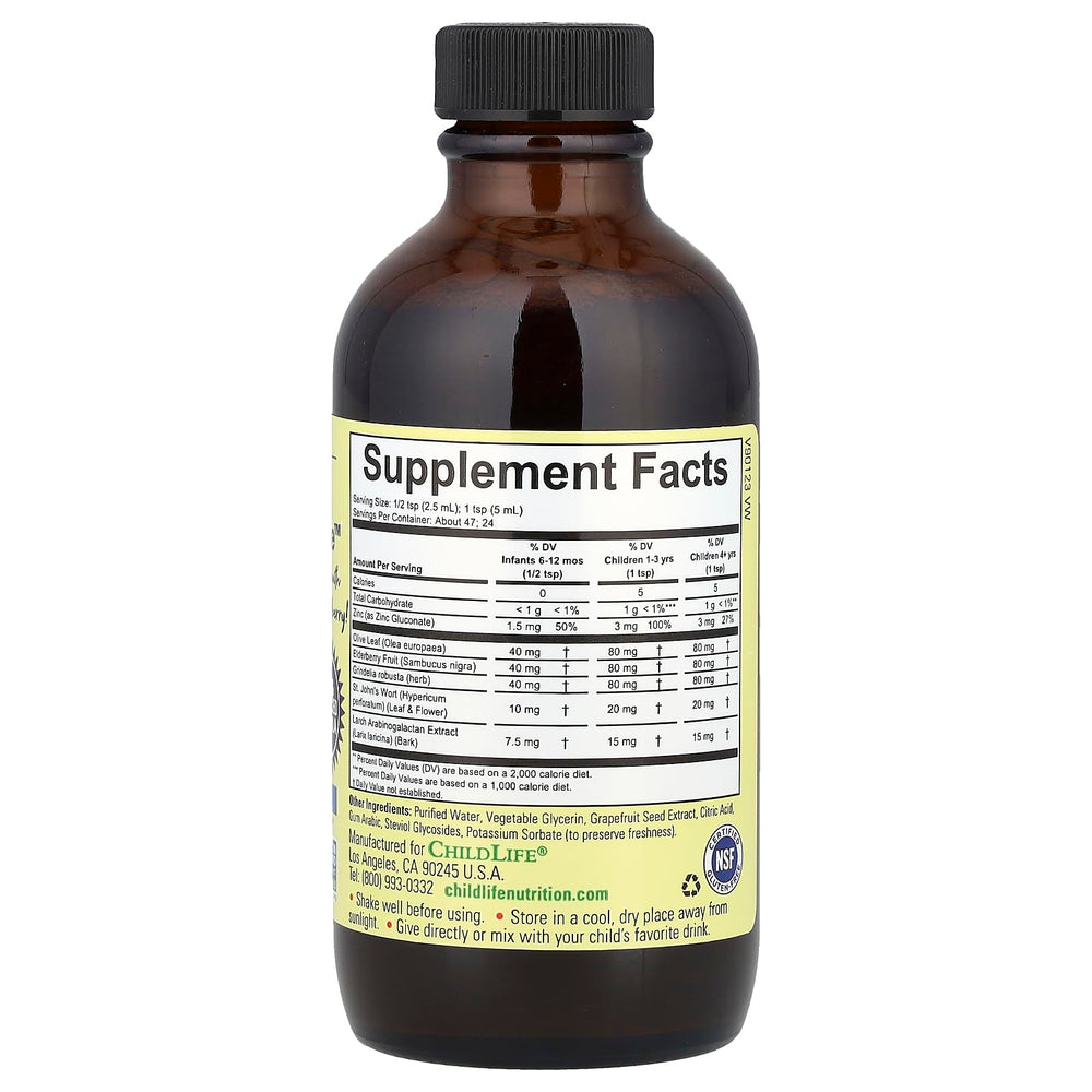 ChildLife Essentials First Defense bottle label with clear usage info for safe dosing