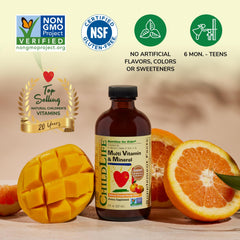 CHILDLIFE ESSENTIALS fruit splash with orange and mango flavors for kids.