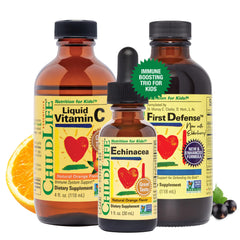 ChildLife Essentials Immune Support Liquid Vitamin C bottle shown for kid-friendly immune boost.