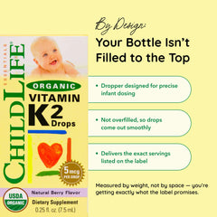 Label of CHILDLIFE Essentials K2 MK7 drops emphasizing calcium support