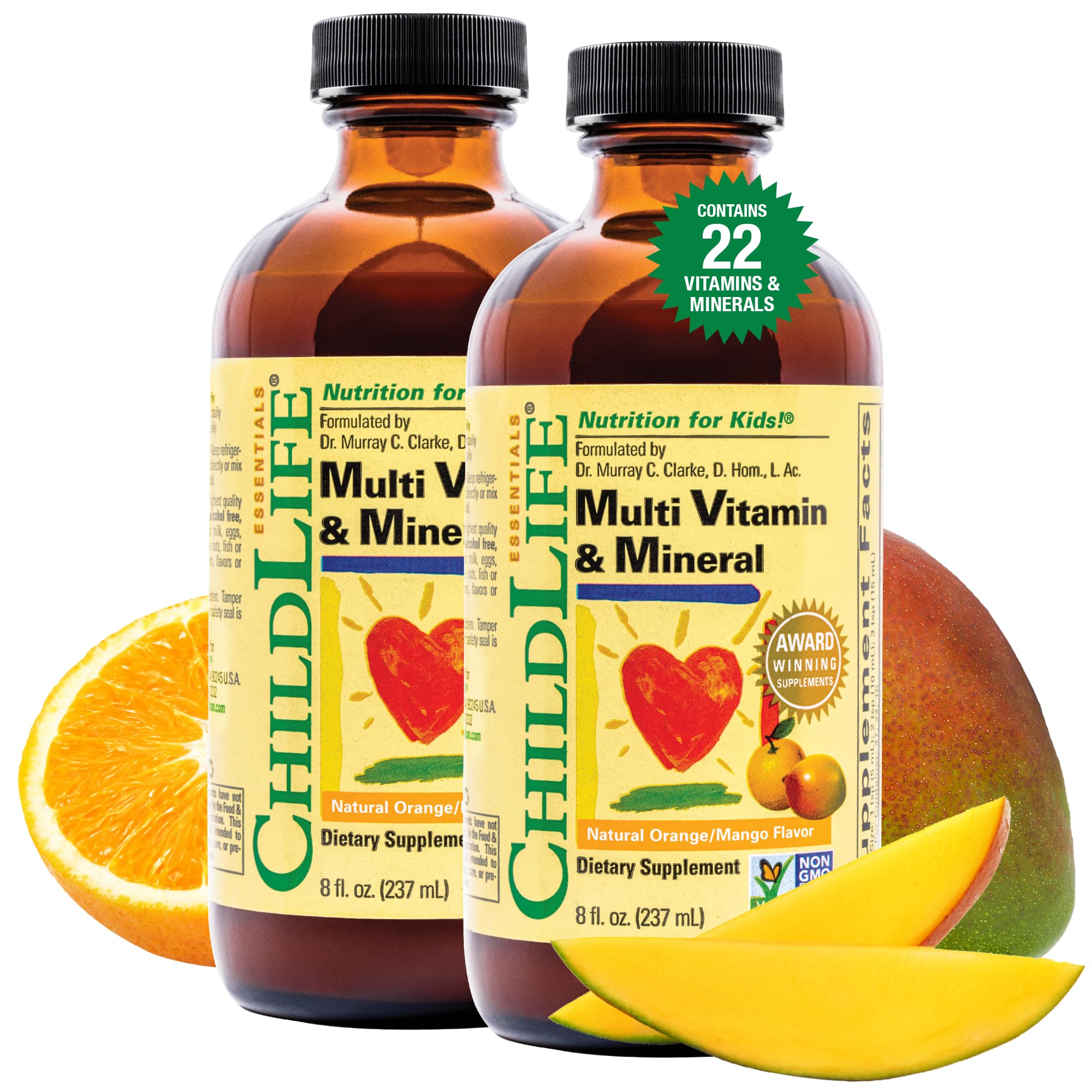 ChildLife Essentials Kids Multivitamin orange mango bottle offers convenient daily nourishment.