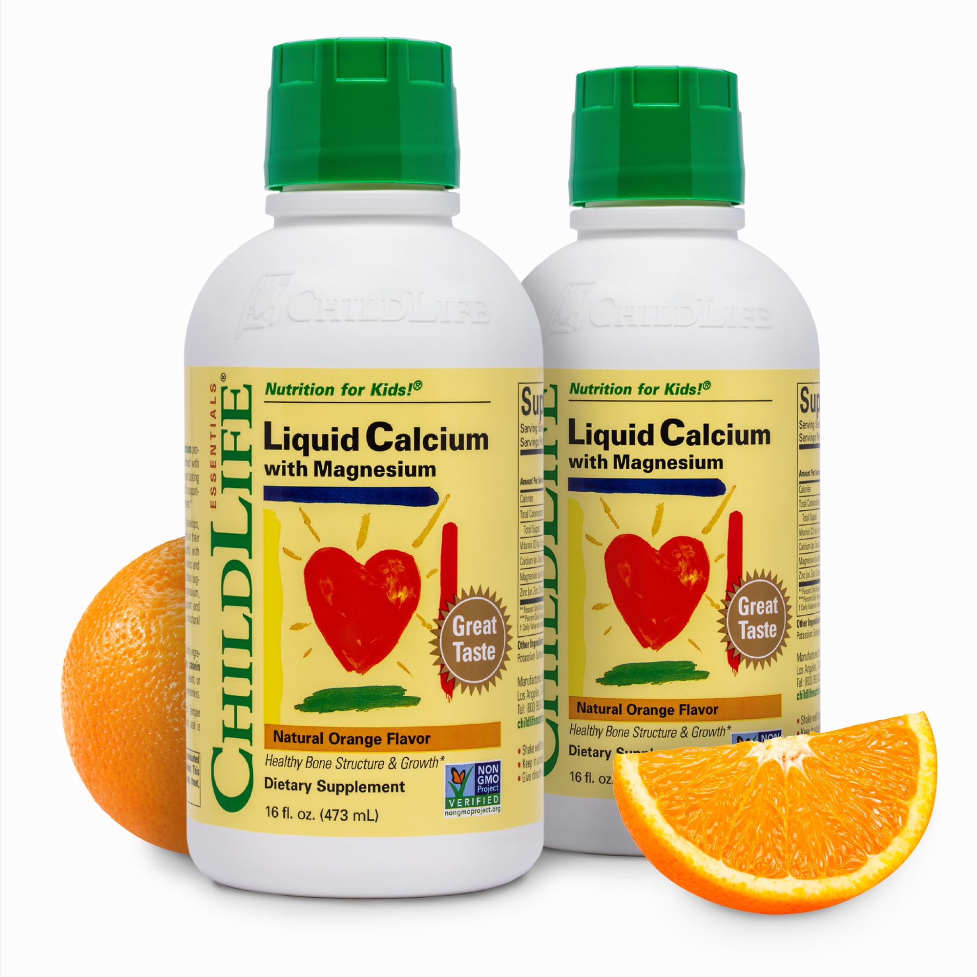 CHILDLIFE ESSENTIALS liquid calcium bottle label highlighting bone support for kids