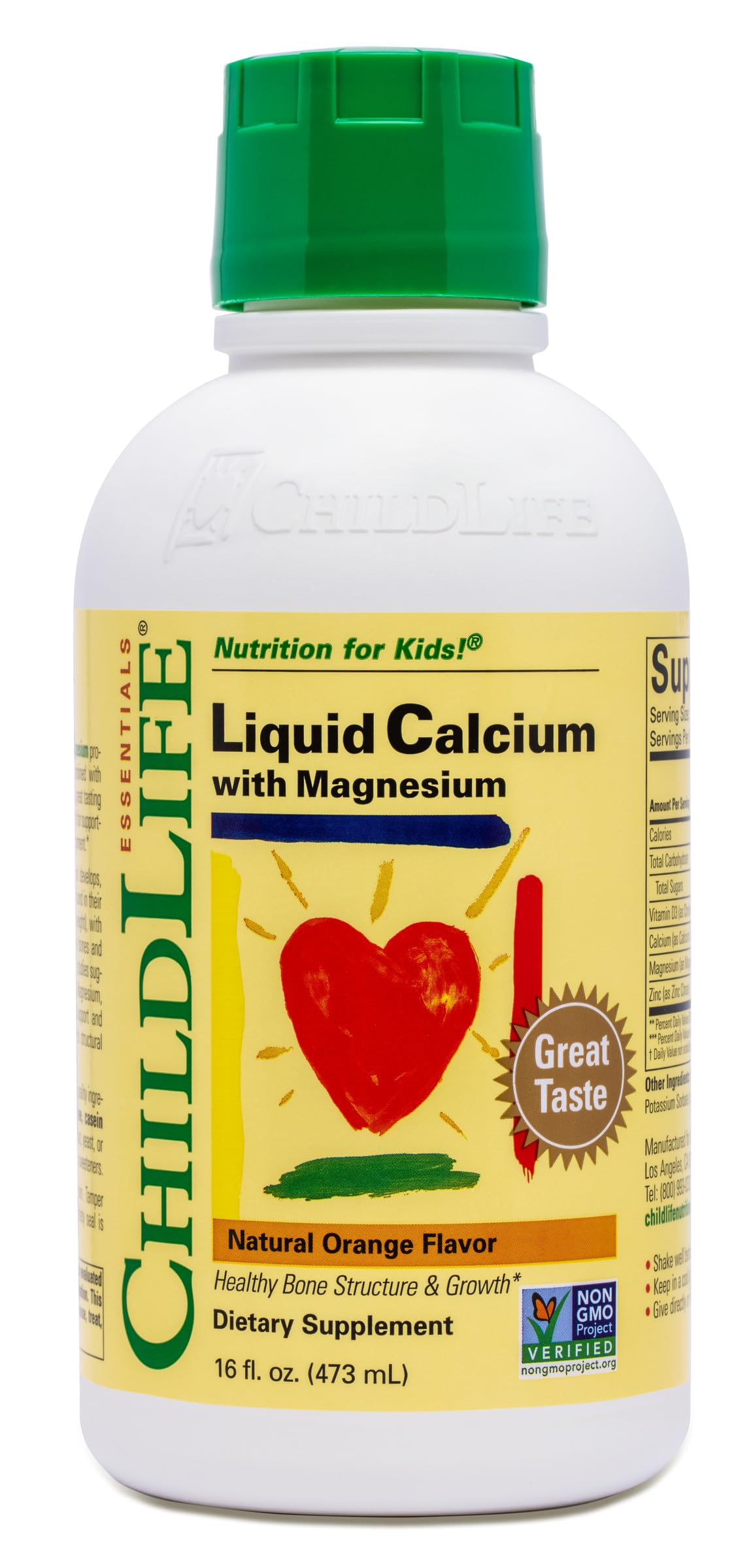 ChildLife Essentials liquid calcium bottle for daily bone growth support.