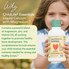 Close-up of ChildLife Essentials orange flavor liquid calcium bottle