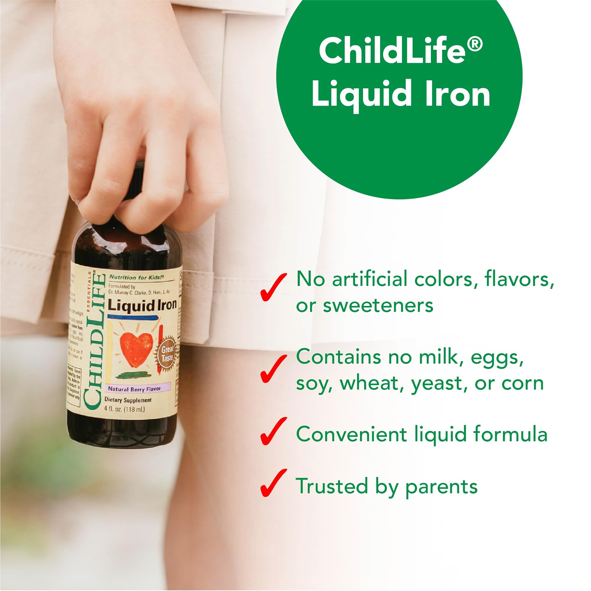 CHILDLIFE ESSENTIALS 4+ years dosing guidance for daily iron intake