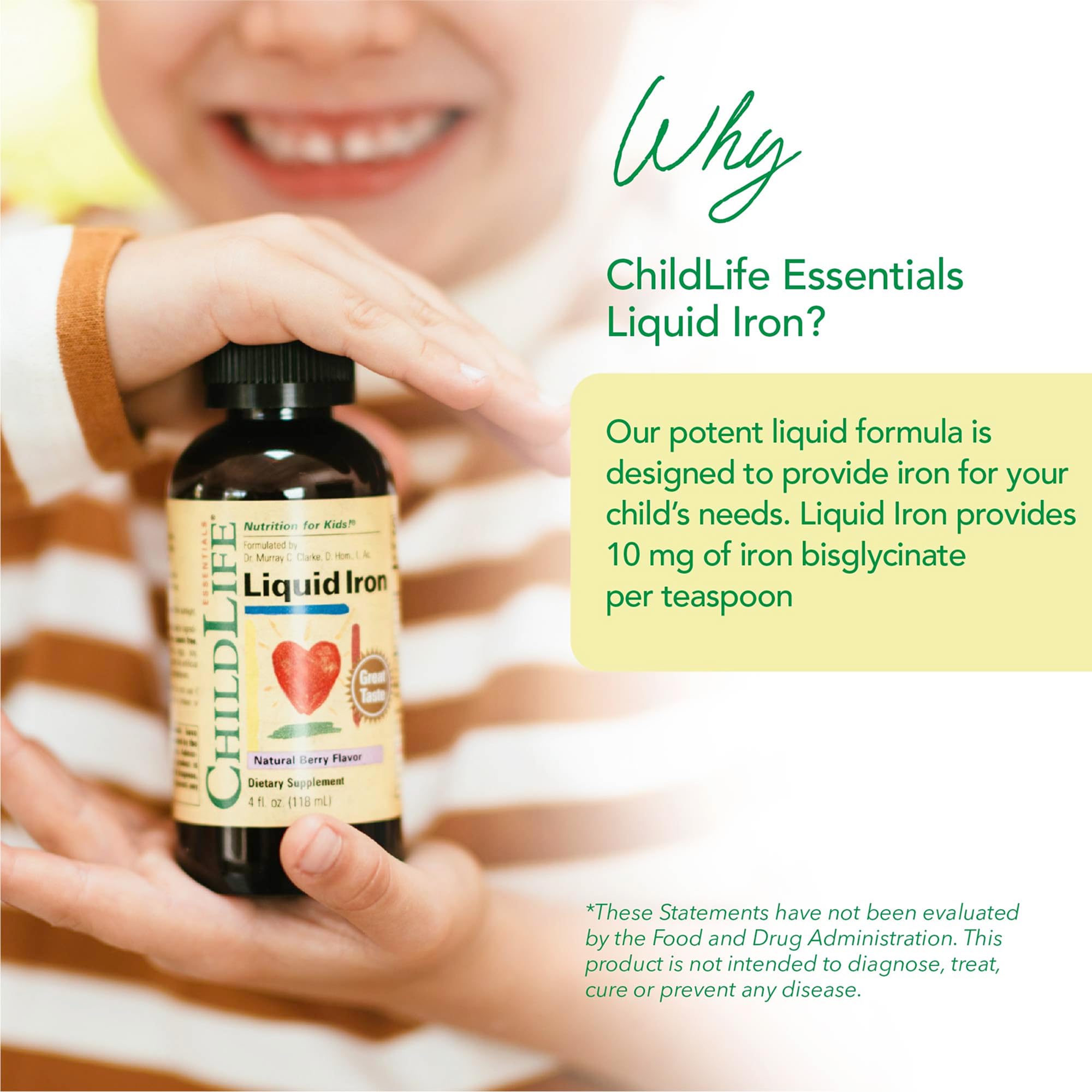 CHILDLIFE ESSENTIALS Liquid Iron berry flavor emphasizes kid-friendly taste