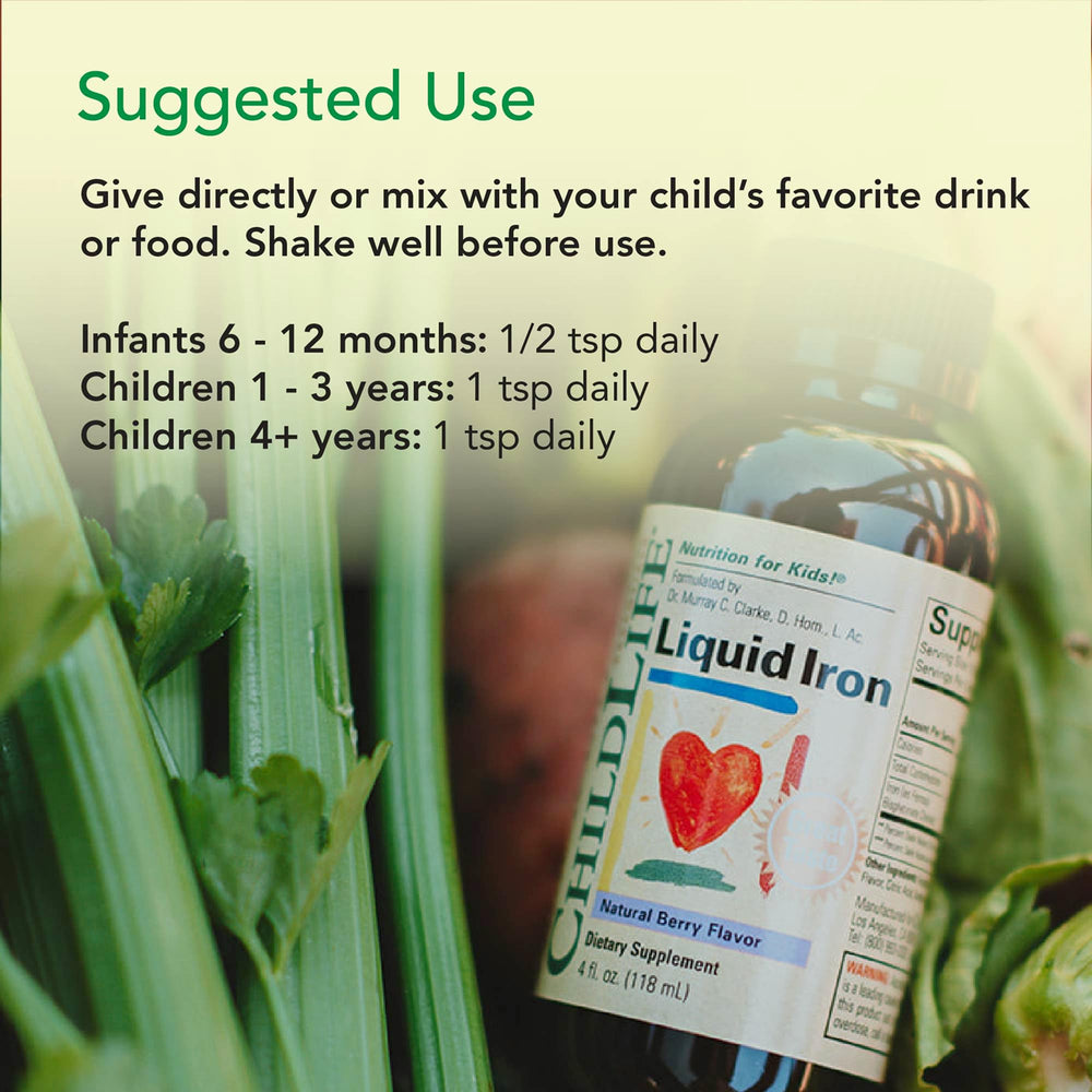 CHILDLIFE ESSENTIALS Gluten-free label on Liquid Iron bottle highlights allergen-aware option