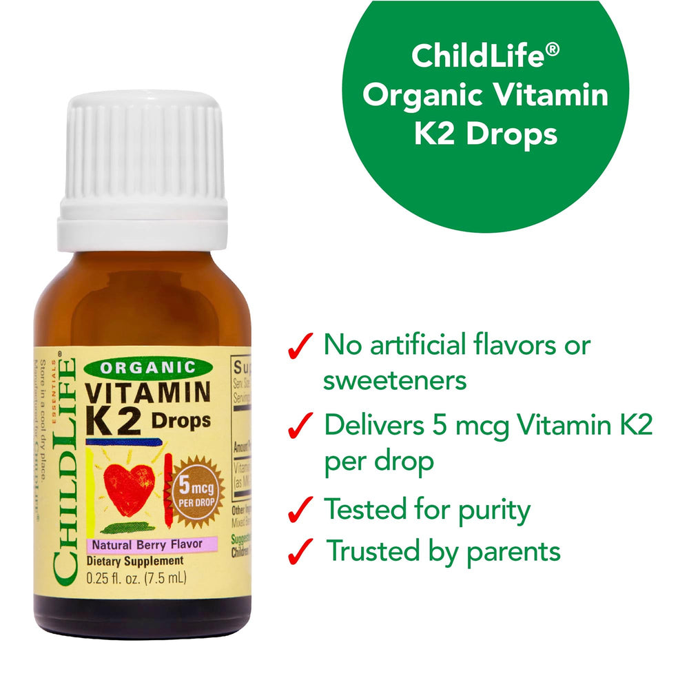 Organic ingredients label on CHILDLIFE Essentials Vitamin K2 drops