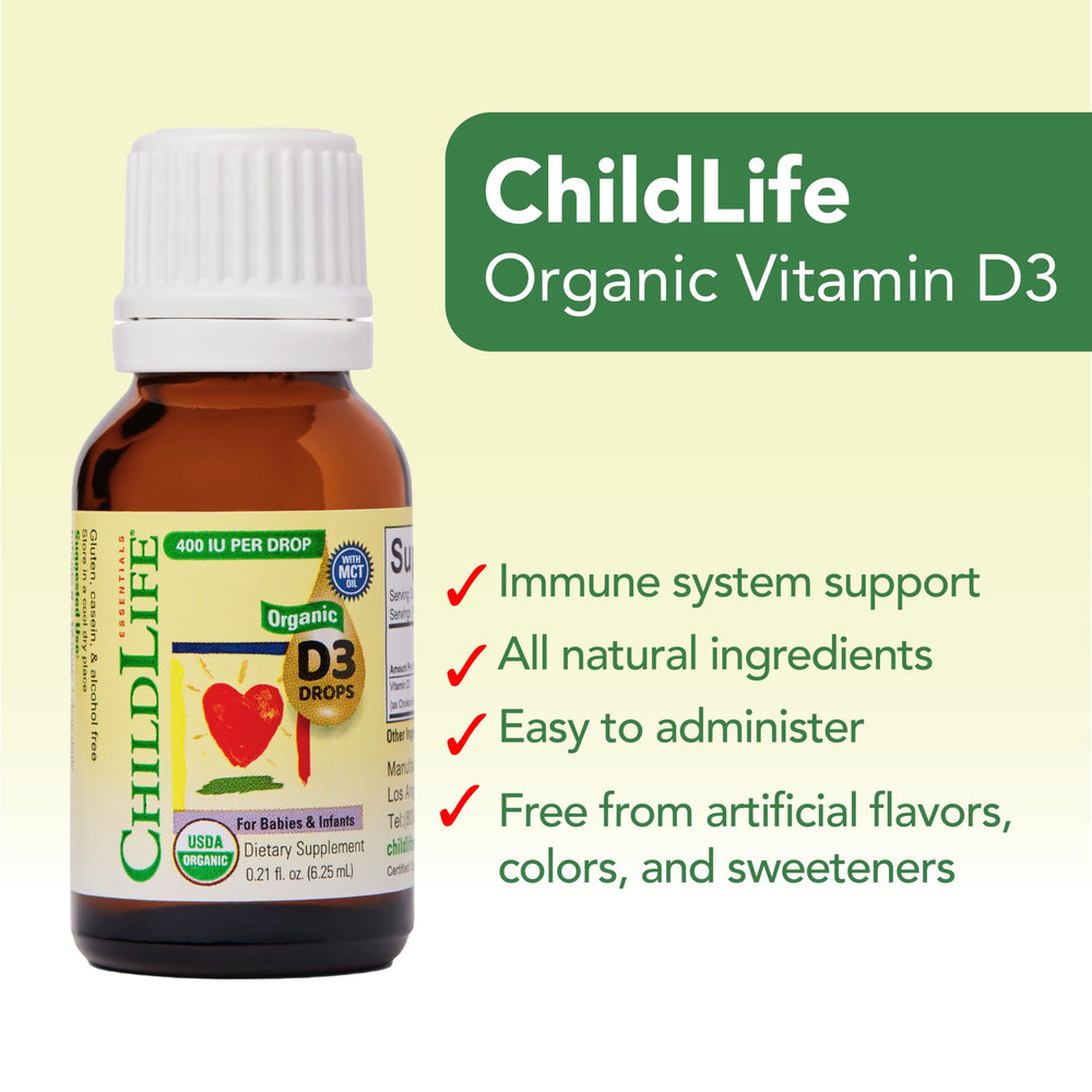 CHILDLIFE Essentials Vitamin D3 Drops flavorless formula ideal for newborns.