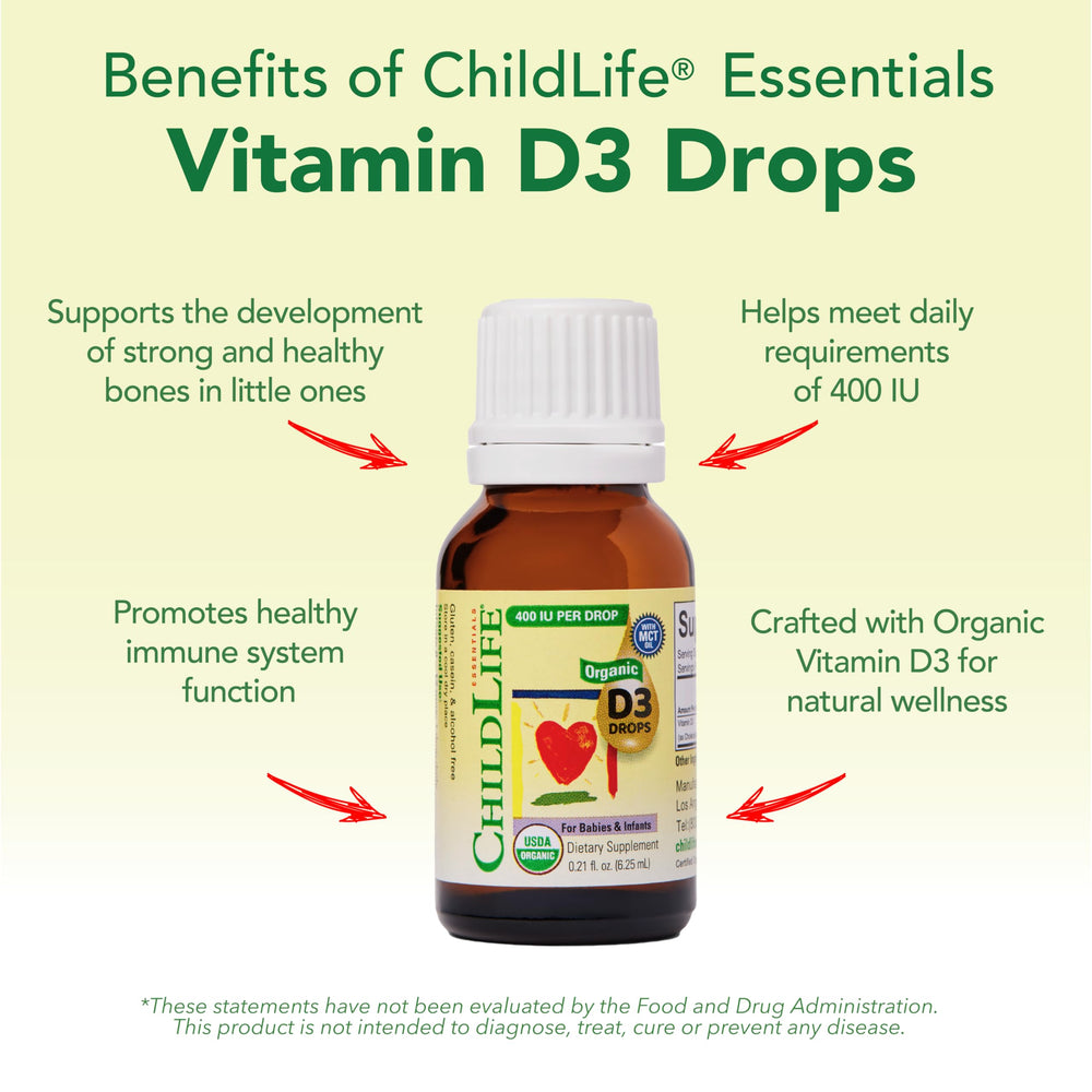 CHILDLIFE Essentials Vitamin D3 Drops compact packaging ideal for travel.
