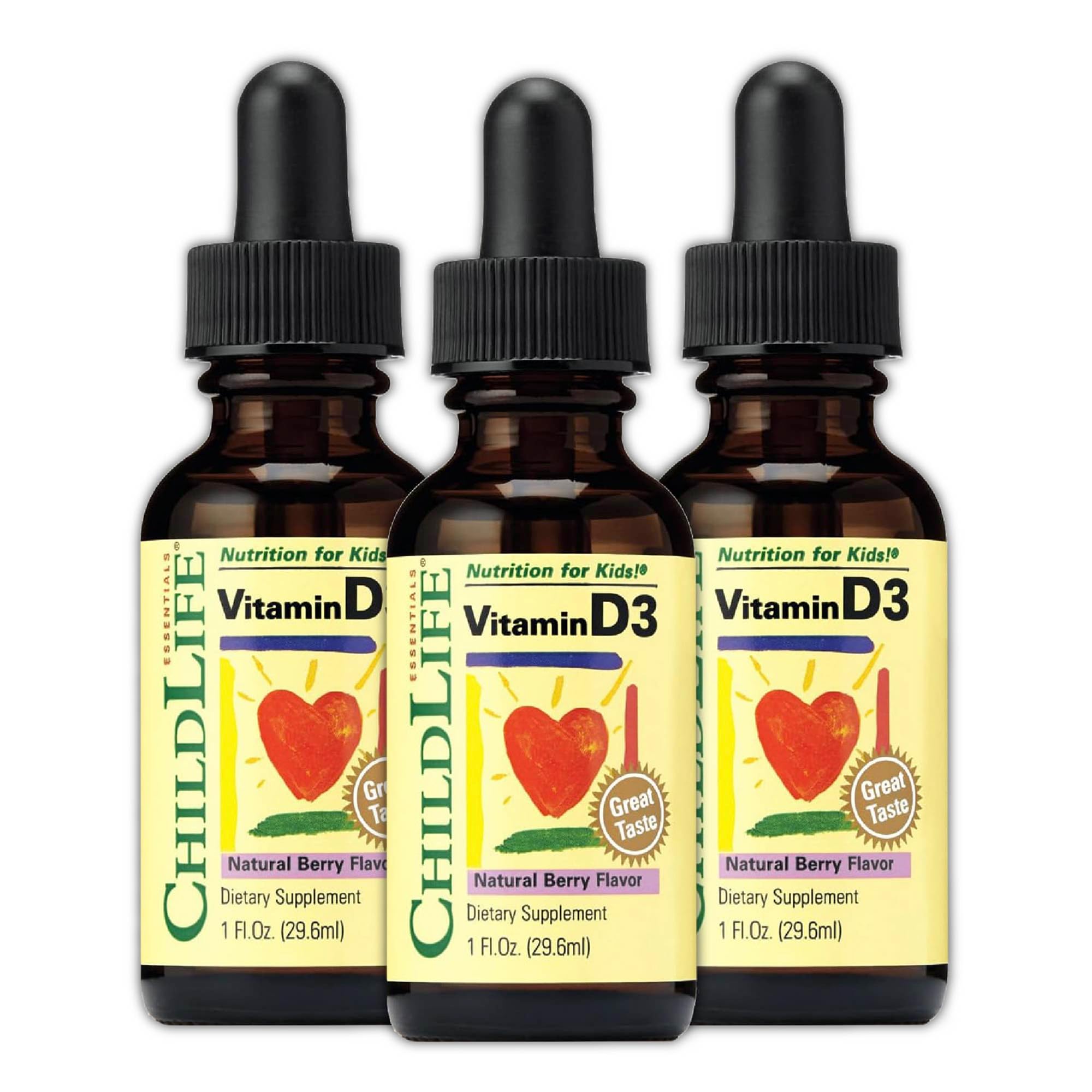 CHILDLIFE ESSENTIALS Vitamin D3 drops bottle for kids, easy daily dosing.