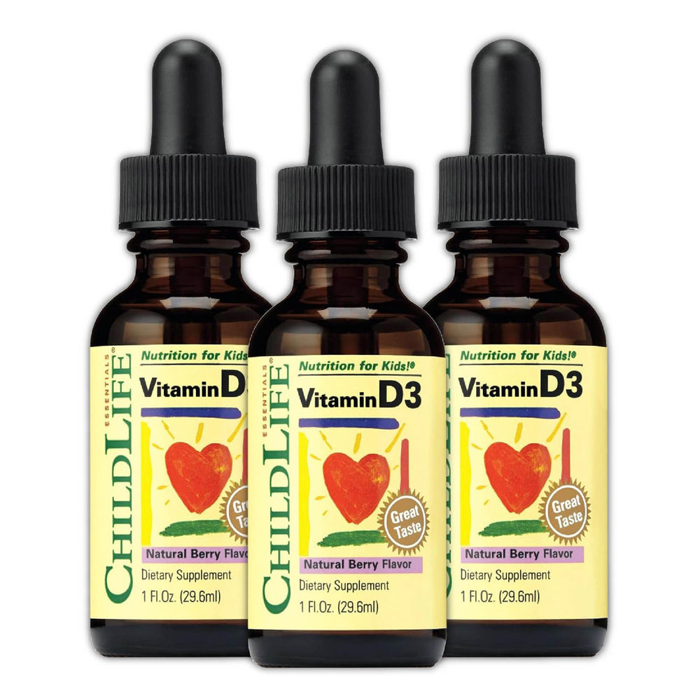 CHILDLIFE ESSENTIALS Vitamin D3 drops bottle for kids, easy daily dosing.