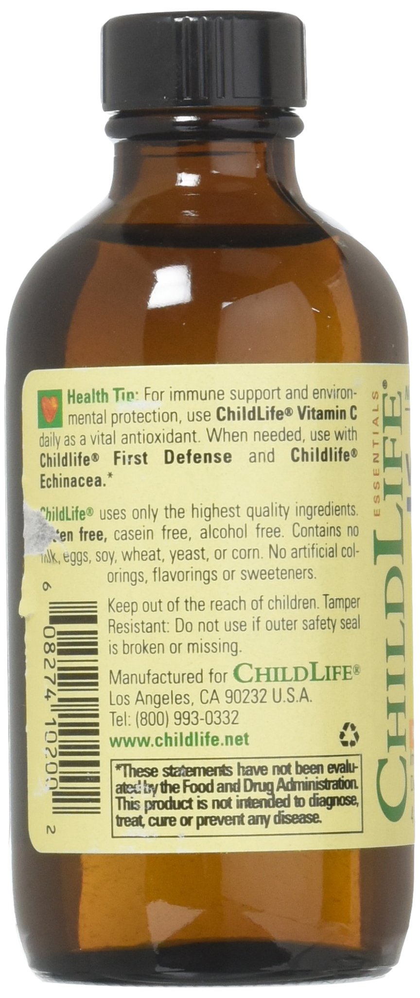 Dosis diaria por edades CHILDLIFE ESSENTIALS Vitamina C líquida para niños.