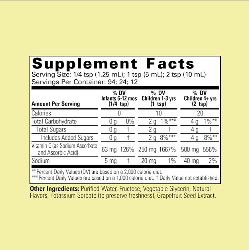 CHILDLIFE ESSENTIALS Vitamina C líquida, sabor naranja natural para niños.