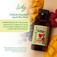 CHILDLIFE ESSENTIALS zinc plus copper mineral balance label highlights balanced intake.