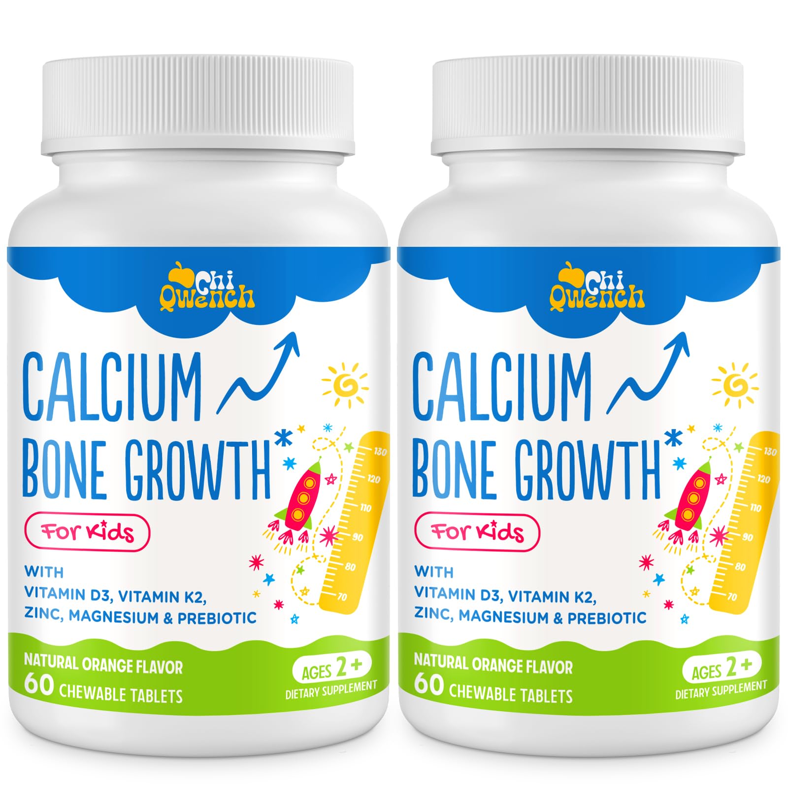 ChiQwench orange chewables bottle designed for daily bone support in kids.