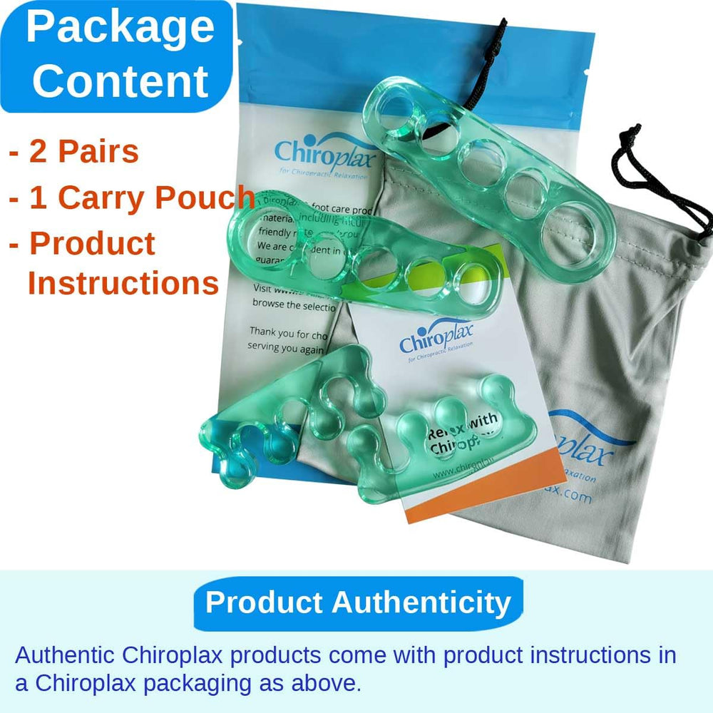 Chiroplax mint-green toe spreaders provide gentle toe exercise