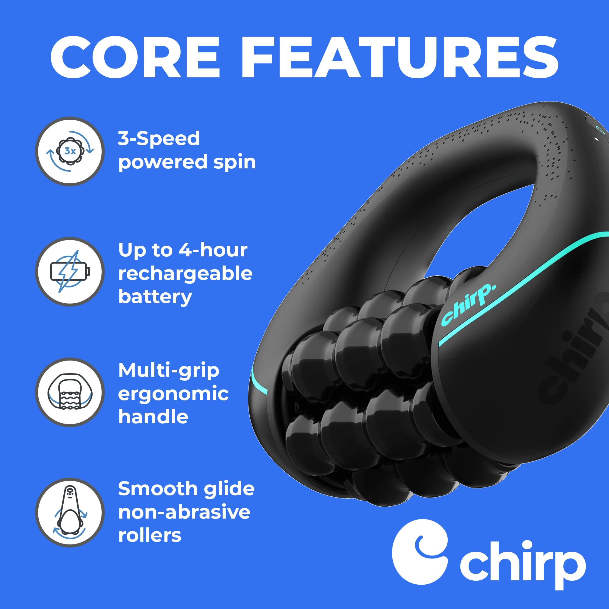 Chirp RPM Mini rechargeable battery powers cordless sessions up to four hours.