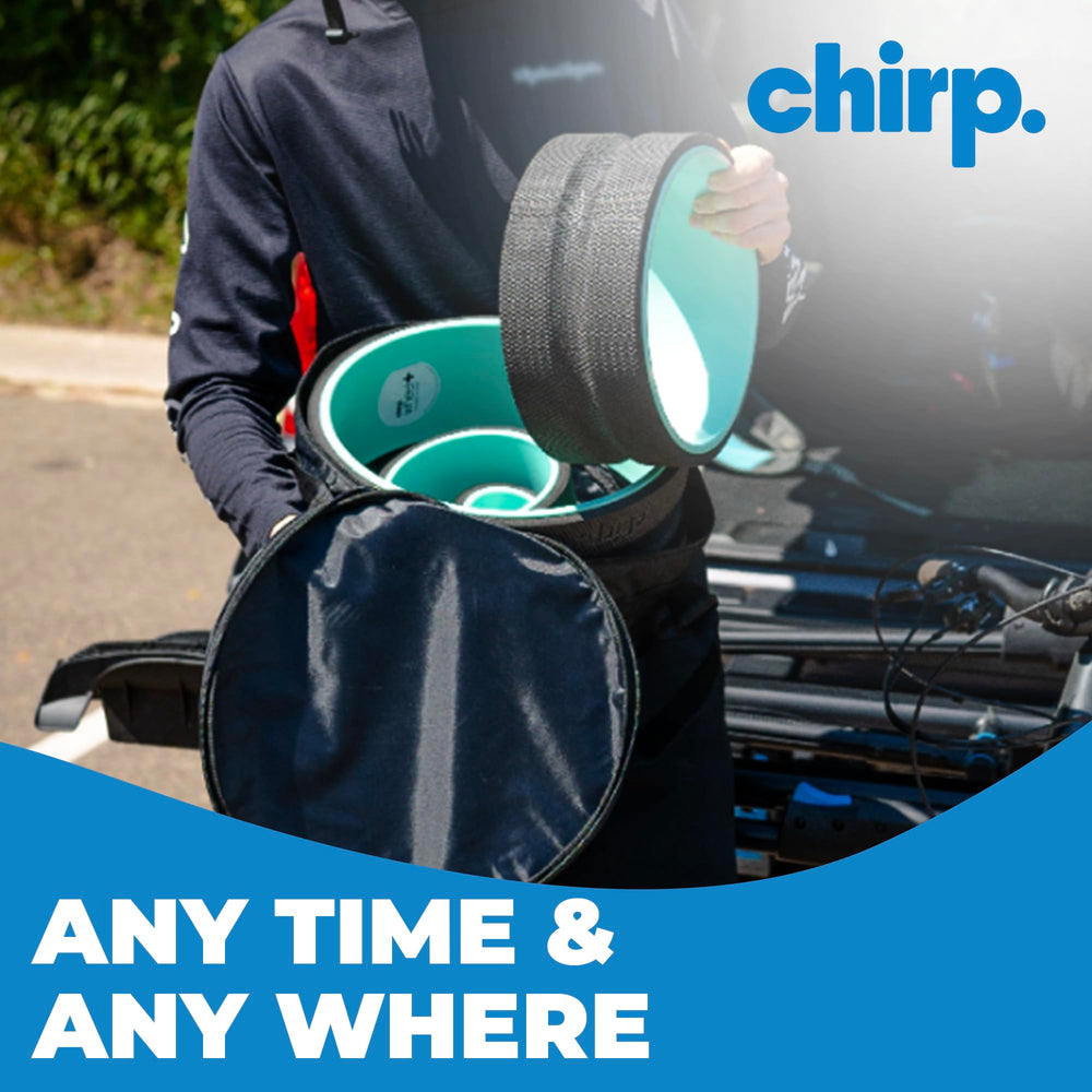 Chirp Upper Back Posture Corrector worn as backpack for alignment.