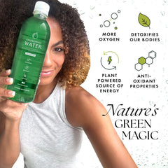 Close-up of Chlorophyll Water bottle showing peppermint flavor.