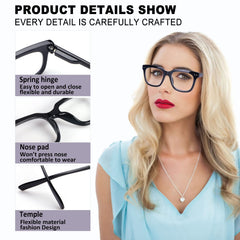 CHOFILORD oversized square frames with spring hinge for comfortable wear.