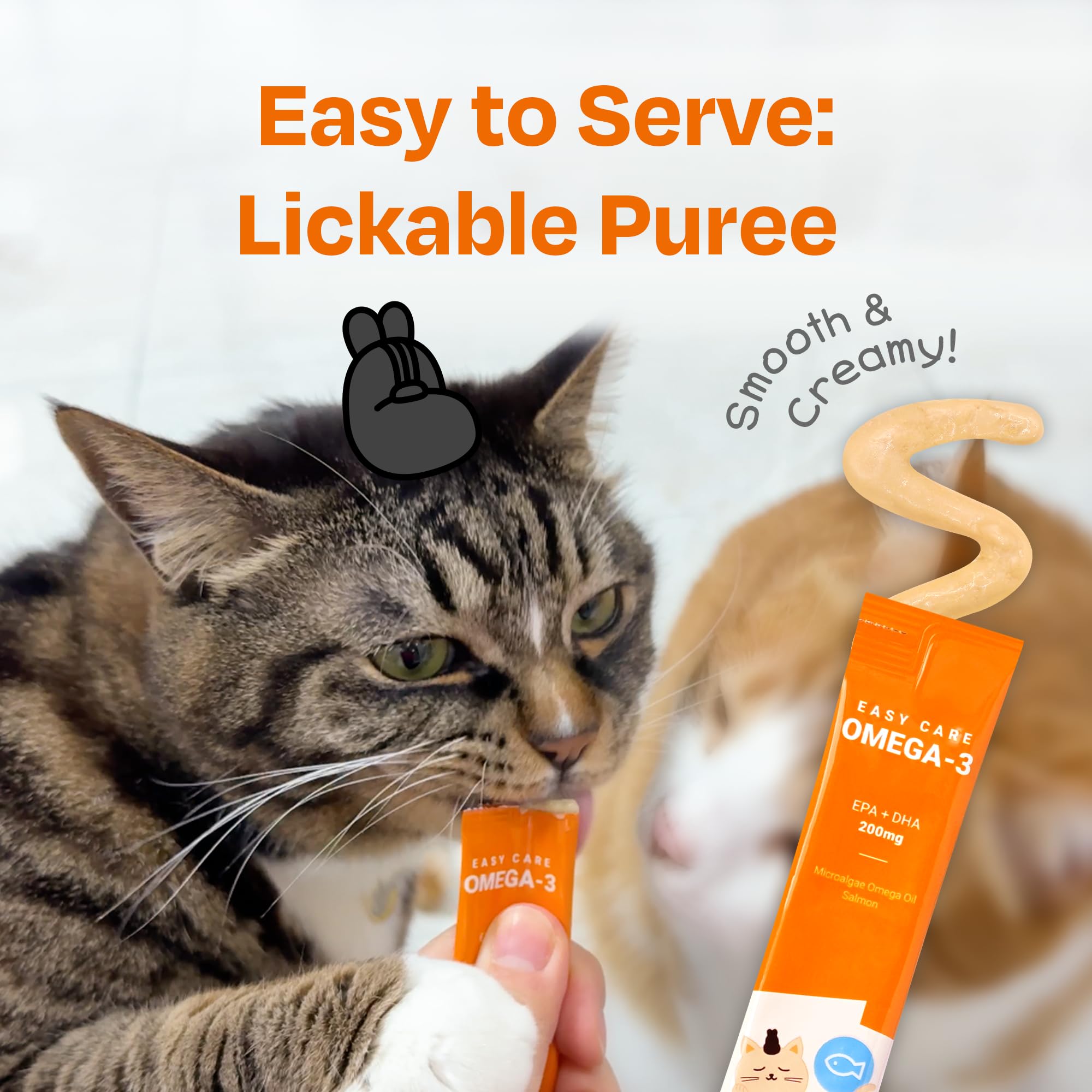 Chogong Easy Care Omega-3 cat licking the treat during feeding.