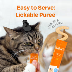 Chogong Easy Care Omega-3 cat licking the treat during feeding.