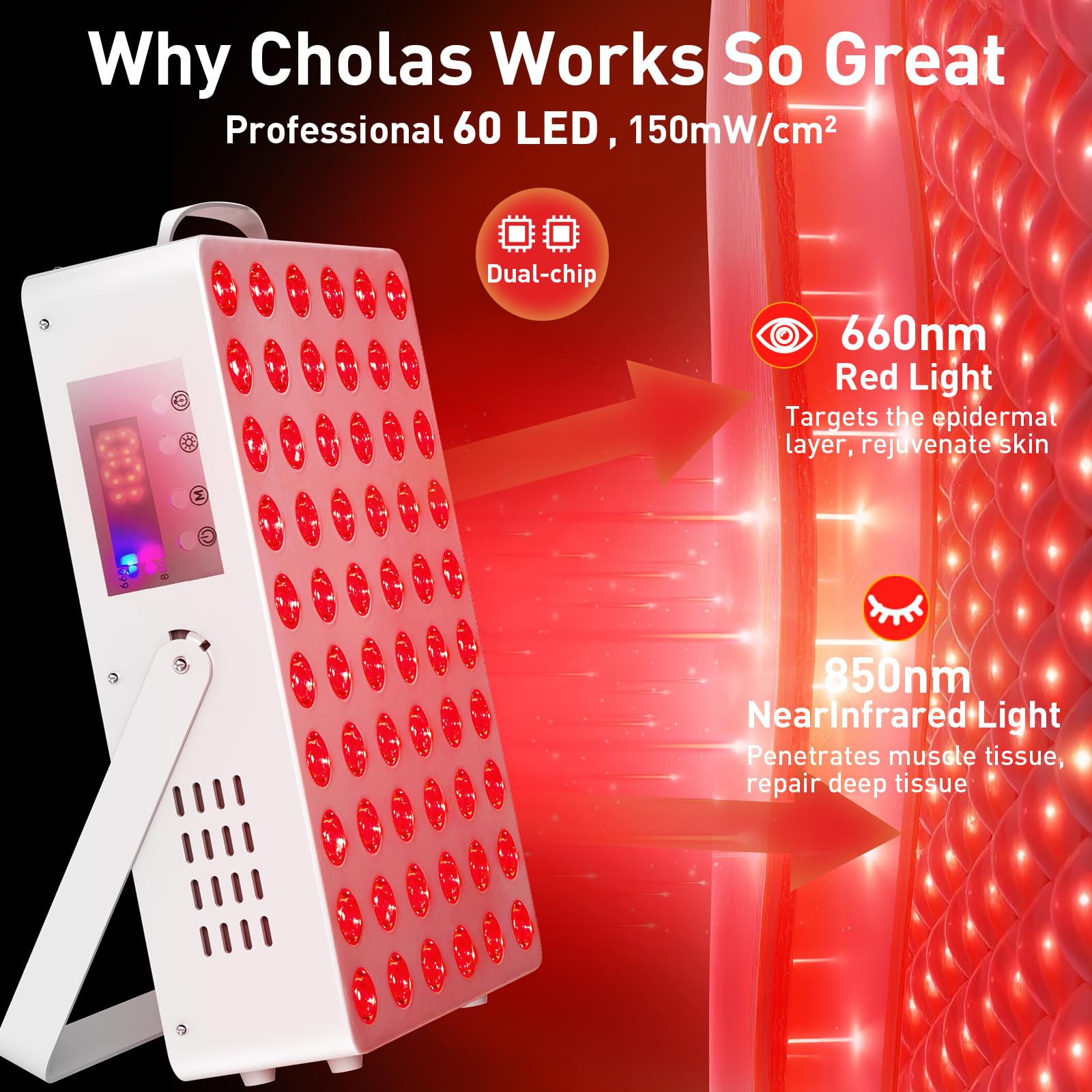 Cholas red light panel on desk for convenient home use