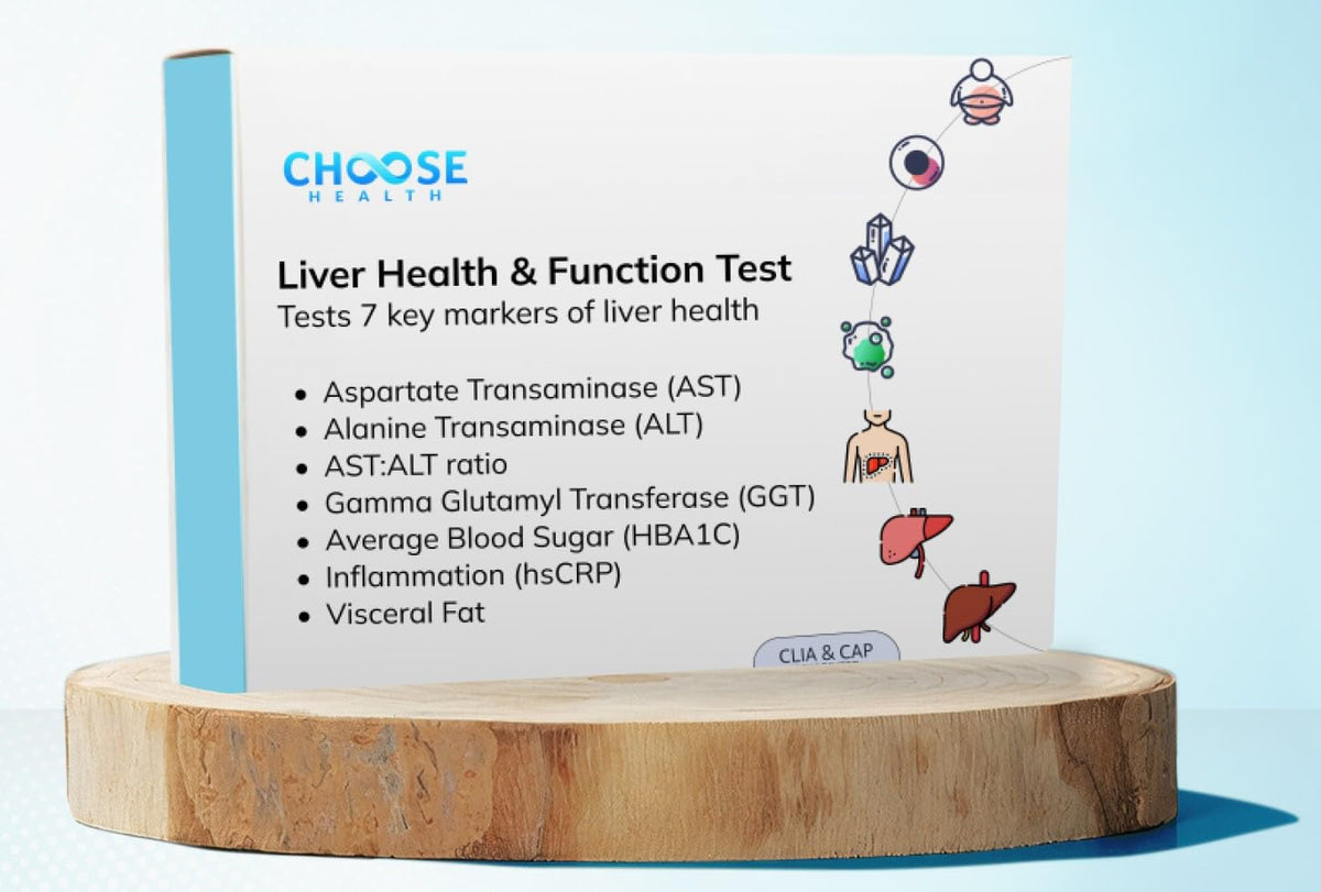Choose Health liver test kit box with at-home use instructions.