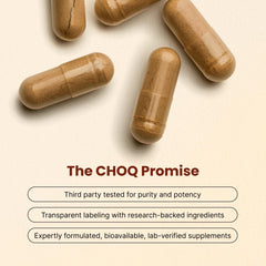 CHOQ Tongkat Ali 100mg label emphasizing 40% glycosaponins potency.