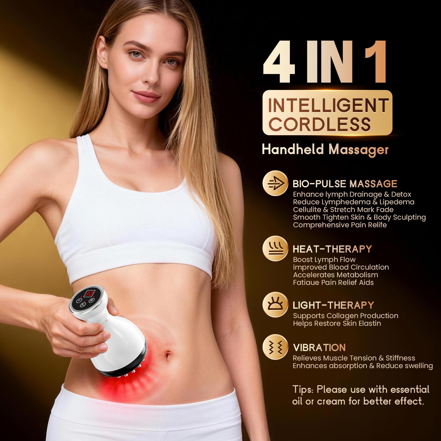 Choufaly anti-cellulite massage tool with red light and heat for smoother skin.