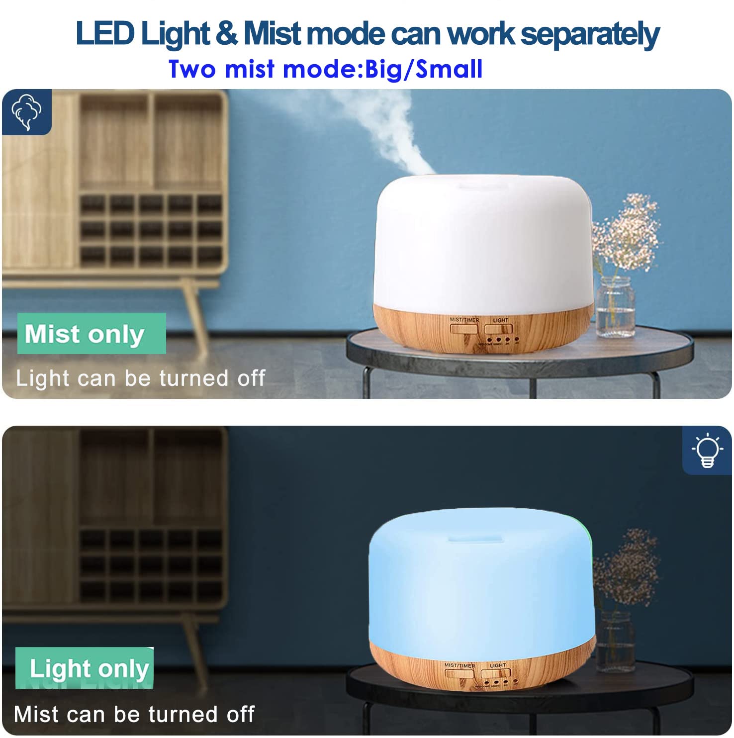 CHOUWEEK oil diffuser seven LED lights create ambient lighting.