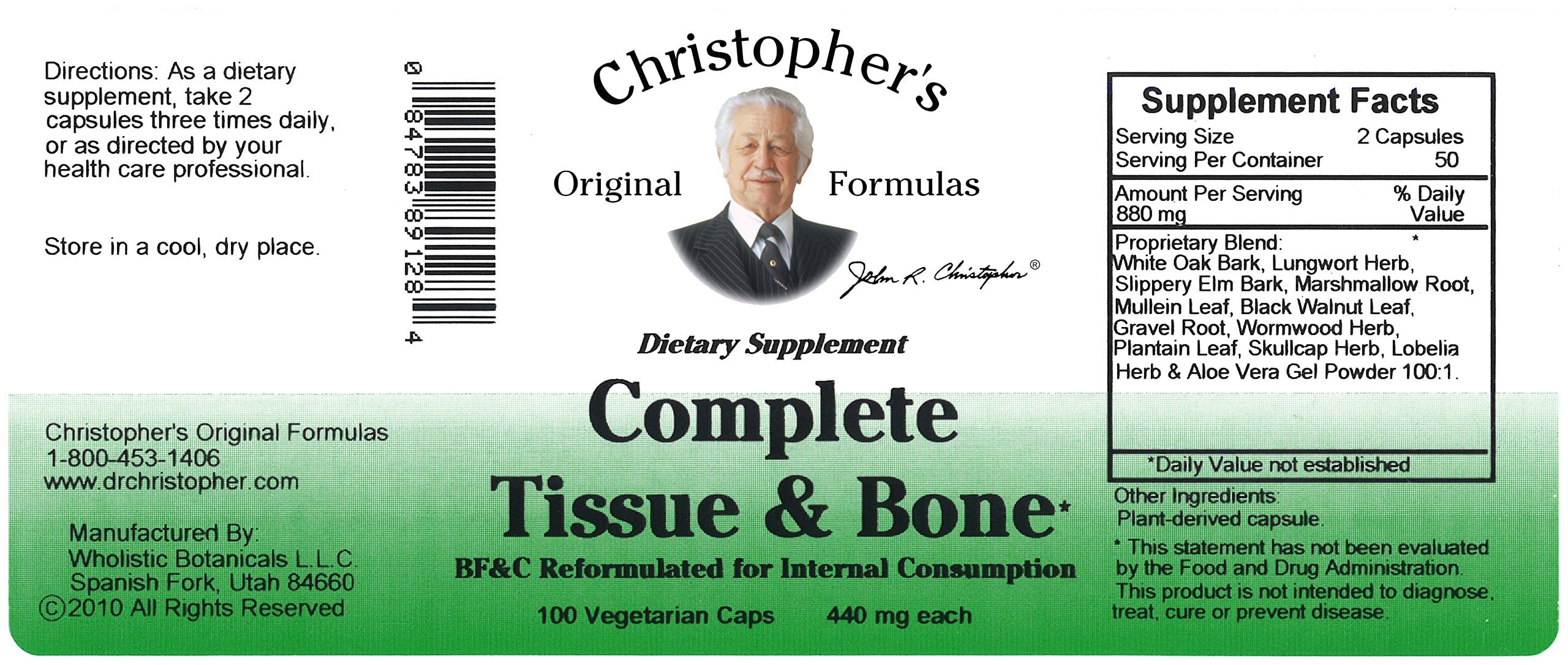Daily-use bottle scene of Christopher's Complete Tissue and Bone for wellness.