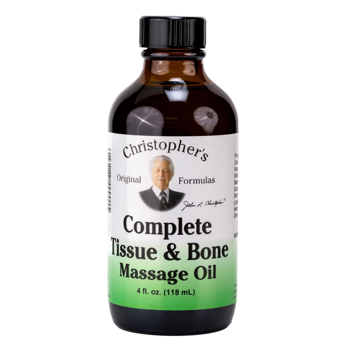 Christopher’s Complete Tissue & Bone Massage Oil bottle pour for easy application and soothing skin care.
