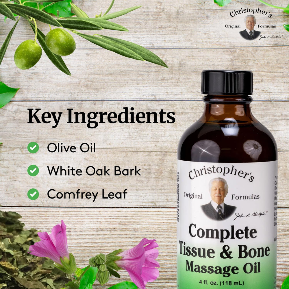 Christopher’s Complete Tissue & Bone Massage Oil massage-therapy for daily self-care routines.