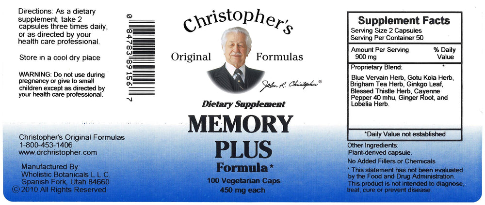 Christopher's Memory Plus imagery emphasizing focus and alertness benefits.
