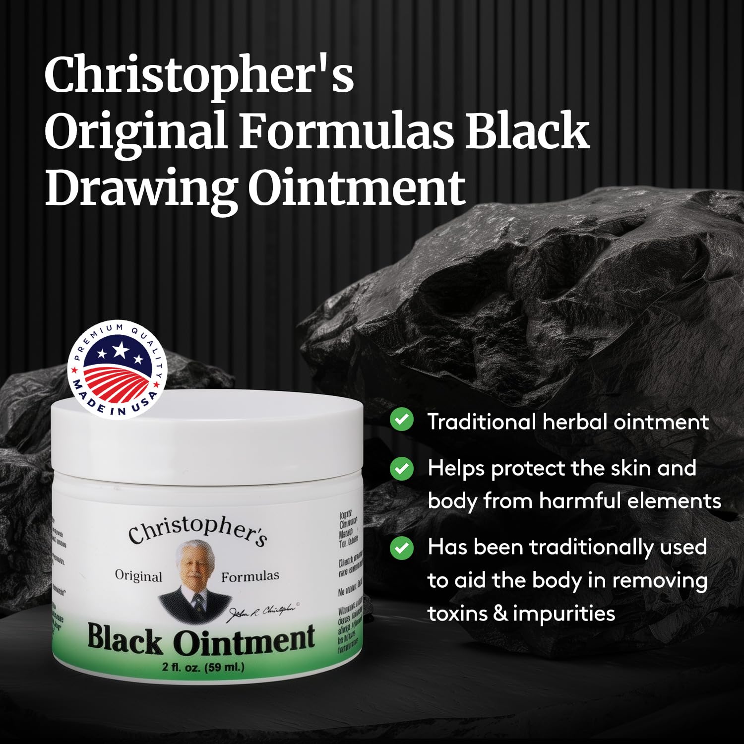Christopher's Original Formulas 2oz jar on shelf for home use.